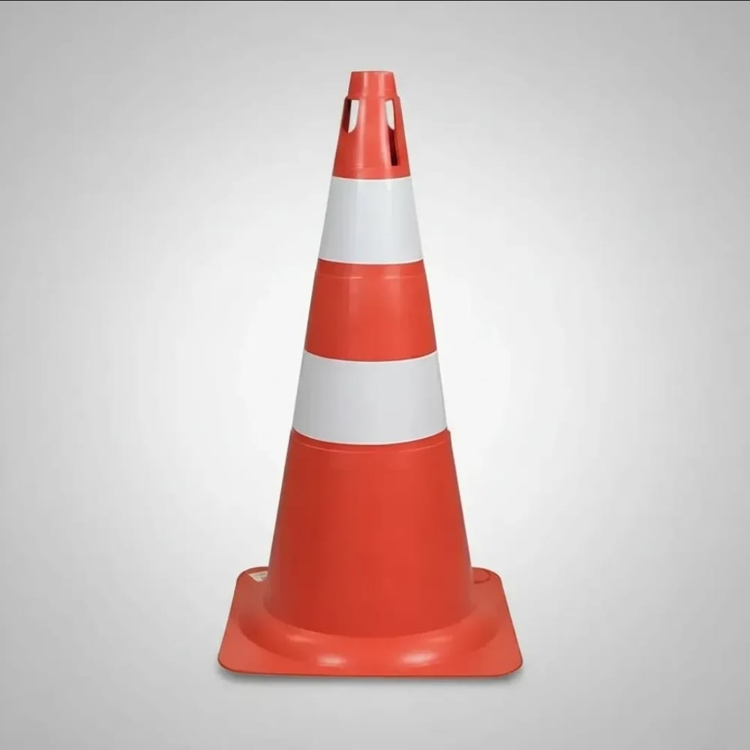 CONE EM PVC 50CM LARANJA COM BRANCO